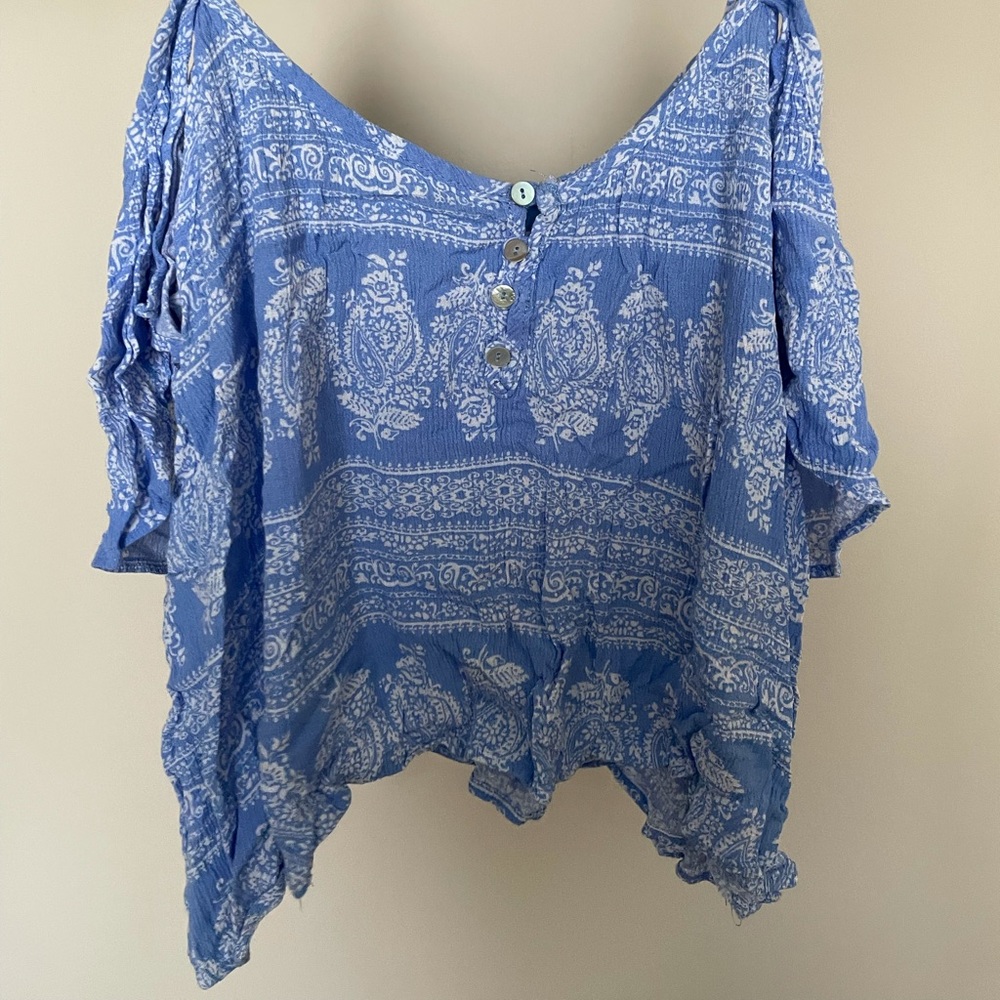 Blue and White Blouse